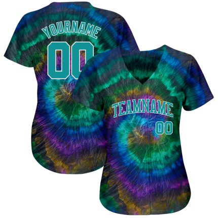 Aqua-White Custom Tie Dye 3D Baseball Jersey - Authentic Design for Unique Style Custom Tie Dye Aqua-White 3D Authentic Baseball
