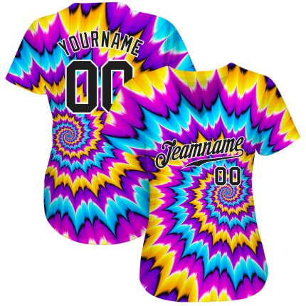 Custom Black-White Tie Dye 3D Baseball Jersey - Authentic Design for Sports Fans Custom Tie Dye Black-White 3D Authentic