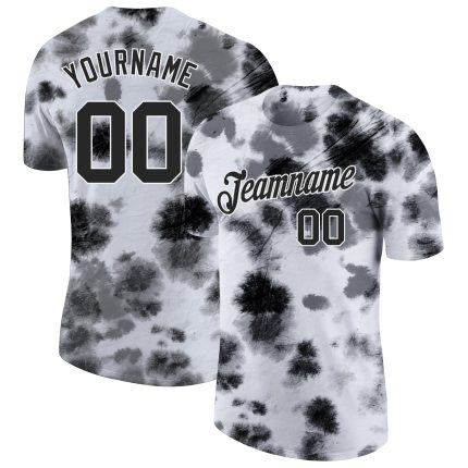 Black-White 3D Tie Dye Performance T-Shirt - Custom Steel Fabric for Comfort and Style Custom Tie Dye Black-White 3D Steel