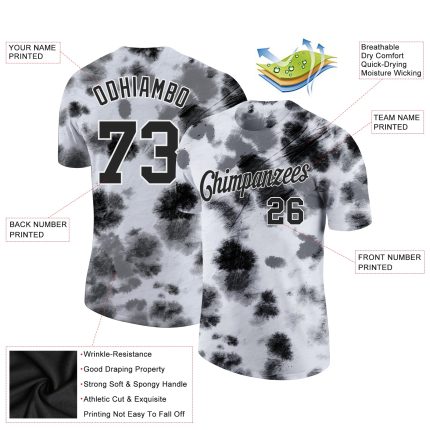 Black-White 3D Tie Dye Performance T-Shirt - Custom Steel Fabric for Comfort and Style Custom Tie Dye Black-White 3D Steel