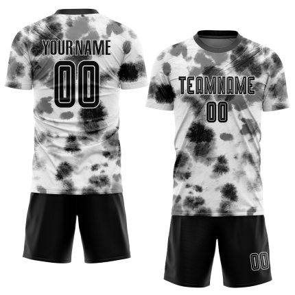 Black White Tie Dye Soccer Uniform Jersey Custom Sublimation Style 6561 Custom Tie Dye Black-White Sublimation Soccer Uniform