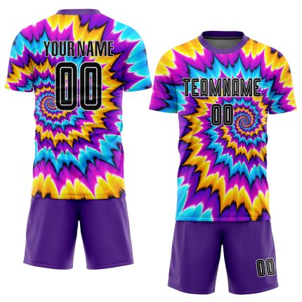 Custom Tie Dye Soccer Uniform Jersey Black and White Sublimation Design Custom Tie Dye Black-White Sublimation Soccer Uniform