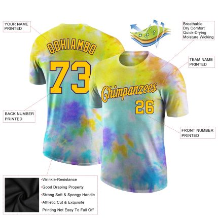Custom Tie Dye T-Shirt Gold Purple 3D Performance Shirt for Men Women Custom Tie Dye Gold-Purple 3D Performance T-Shirt