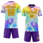 Custom Tie Dye Soccer Jersey Gold Purple Sublimation Uniform Custom Tie Dye Gold-Purple Sublimation Soccer Uniform Jersey
