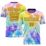 Custom Tie Dye Soccer Jersey Gold Purple Sublimation Uniform Custom Tie Dye Gold-Purple Sublimation Soccer Uniform Jersey