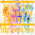 Gold-White Rainbow Custom Tie Dye 3D Varsity Letterman Bomber Jacket Custom Tie Dye Gold-White Rainbow 3D Bomber Full-Snap
