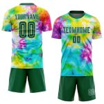 Custom Tie Dye Soccer Jersey - Kelly Green and White Sublimation Uniform Custom Tie Dye Kelly Green-White Sublimation Soccer