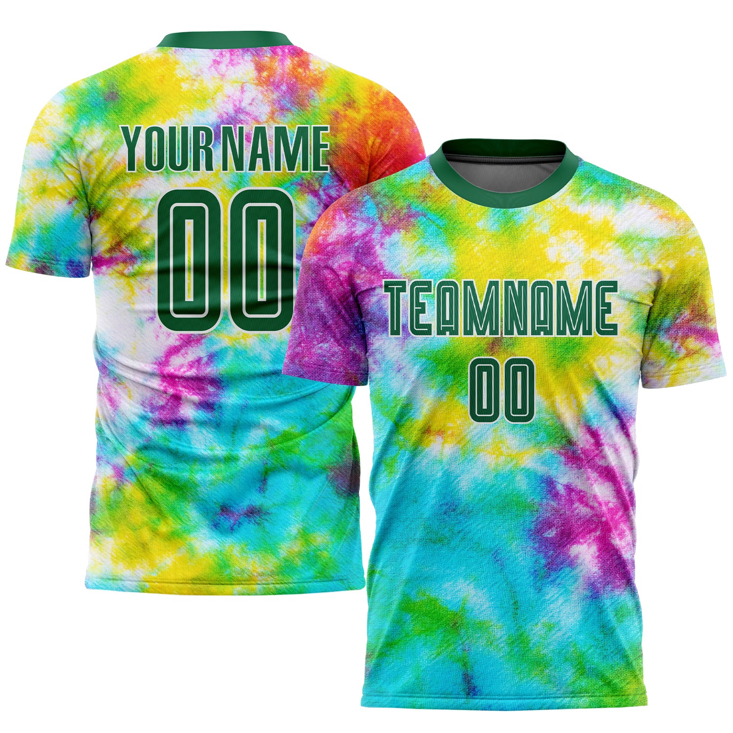 Custom Tie Dye Soccer Jersey - Kelly Green and White Sublimation Uniform Custom Tie Dye Kelly Green-White Sublimation Soccer