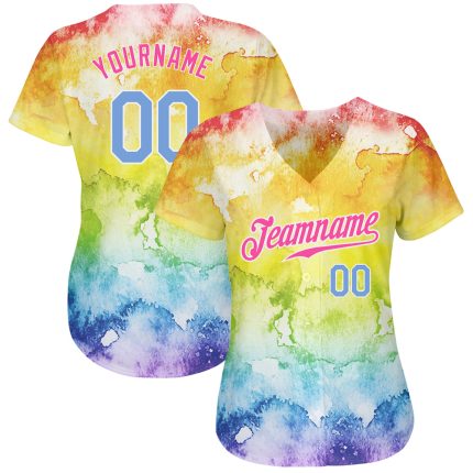 Light Blue Pink 3D Rainbow Tie Dye Baseball Jersey Custom Design Authentic Custom Tie Dye Light Blue-Pink 3D Rainbow Authentic