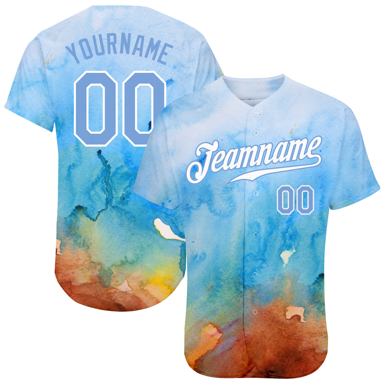 Custom Tie Dye Light Blue-White 3D Authentic Baseball Jersey Light Blue-White Tie Dye Baseball Jersey - Custom 3D Authentic Style Custom Tie Dye Light Blue-White 3D Authentic Baseball