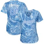 Light Blue White Custom Tie Dye 3D Baseball Jersey - Authentic Style 5373 Custom Tie Dye Light Blue-White 3D Authentic Baseball