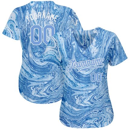 Light Blue White Custom Tie Dye 3D Baseball Jersey - Authentic Style 5373 Custom Tie Dye Light Blue-White 3D Authentic Baseball