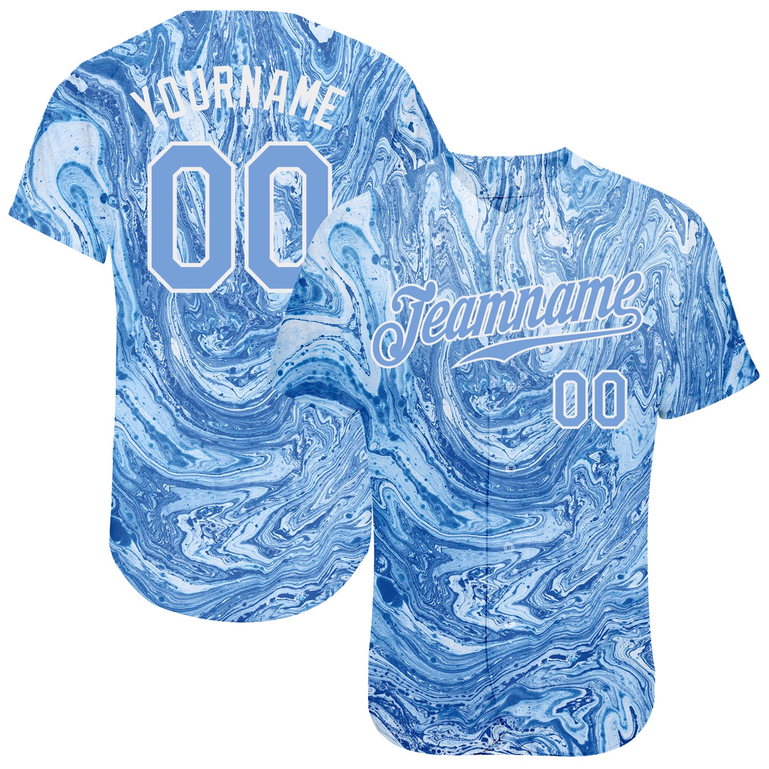 Light Blue White Custom Tie Dye 3D Baseball Jersey - Authentic Style 5373 Custom Tie Dye Light Blue-White 3D Authentic Baseball