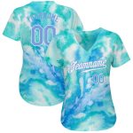 Light Blue White Custom Tie Dye 3D Baseball Jersey for Men and Women, Style 9430 Custom Tie Dye Light Blue-White 3D Authentic