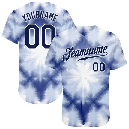 Navy White 3D Shibori Custom Tie Dye Baseball Jersey - Authentic Style Jersey Custom Tie Dye Navy-White 3D Shibori Authentic