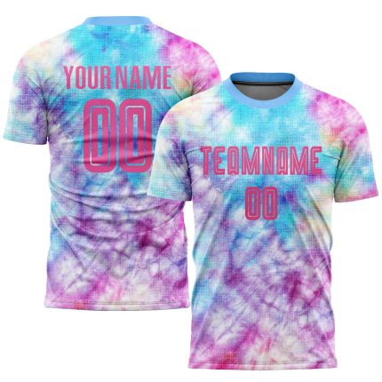 Custom Tie Dye Soccer Jersey Pink Light Blue Sublimation Uniform Custom Tie Dye Pink-Light Blue Sublimation Soccer Uniform
