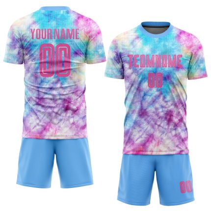 Custom Tie Dye Soccer Jersey Pink Light Blue Sublimation Uniform Custom Tie Dye Pink-Light Blue Sublimation Soccer Uniform