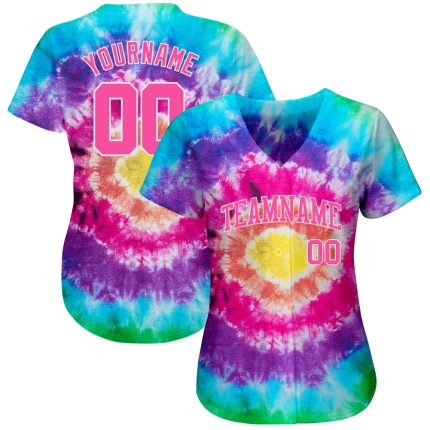 Custom Tie Dye Baseball Jersey Pink White 3D Authentic Design for Unique Style Custom Tie Dye Pink-White 3D Authentic Baseball