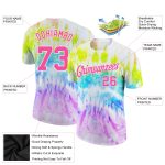 Custom Tie Dye Performance T-Shirt Pink-White 3D Rainbow Design for Stylish Activewear Custom Tie Dye Pink-White 3D Rainbow