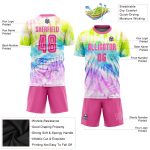 Pink-White Custom Tie Dye Soccer Jersey Sublimation Uniform Style 7550 Custom Tie Dye Pink-White Sublimation Soccer Uniform