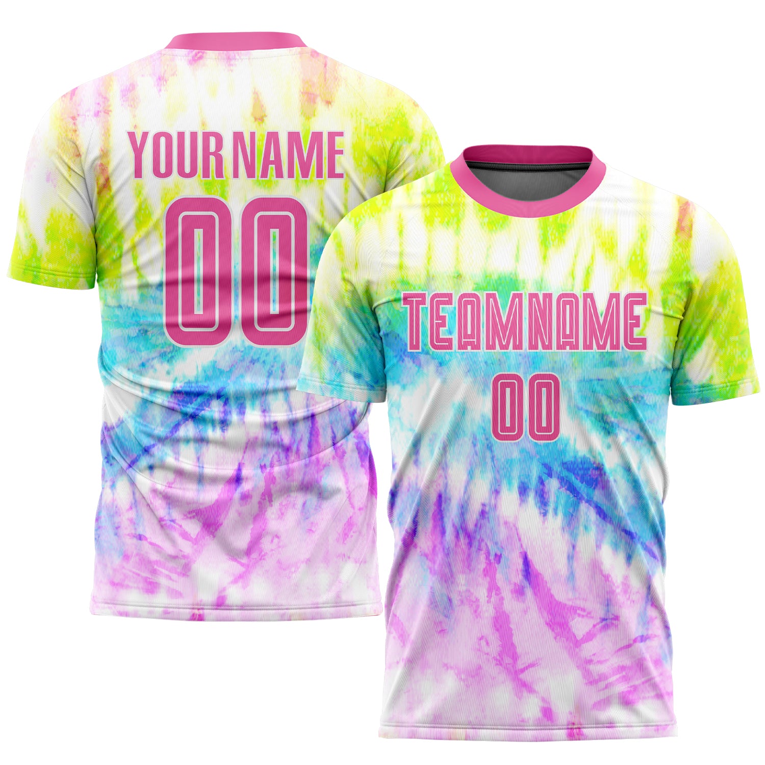 Pink-White Custom Tie Dye Soccer Jersey Sublimation Uniform Style 7550 Custom Tie Dye Pink-White Sublimation Soccer Uniform