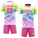 Pink-White Custom Tie Dye Soccer Jersey Sublimation Uniform Style 7550 Custom Tie Dye Pink-White Sublimation Soccer Uniform