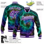 Custom Tie Dye Rainbow 3D Purple-White Varsity Full-Snap Bomber Jacket Custom Tie Dye Purple-White Rainbow 3D Bomber Full-Snap