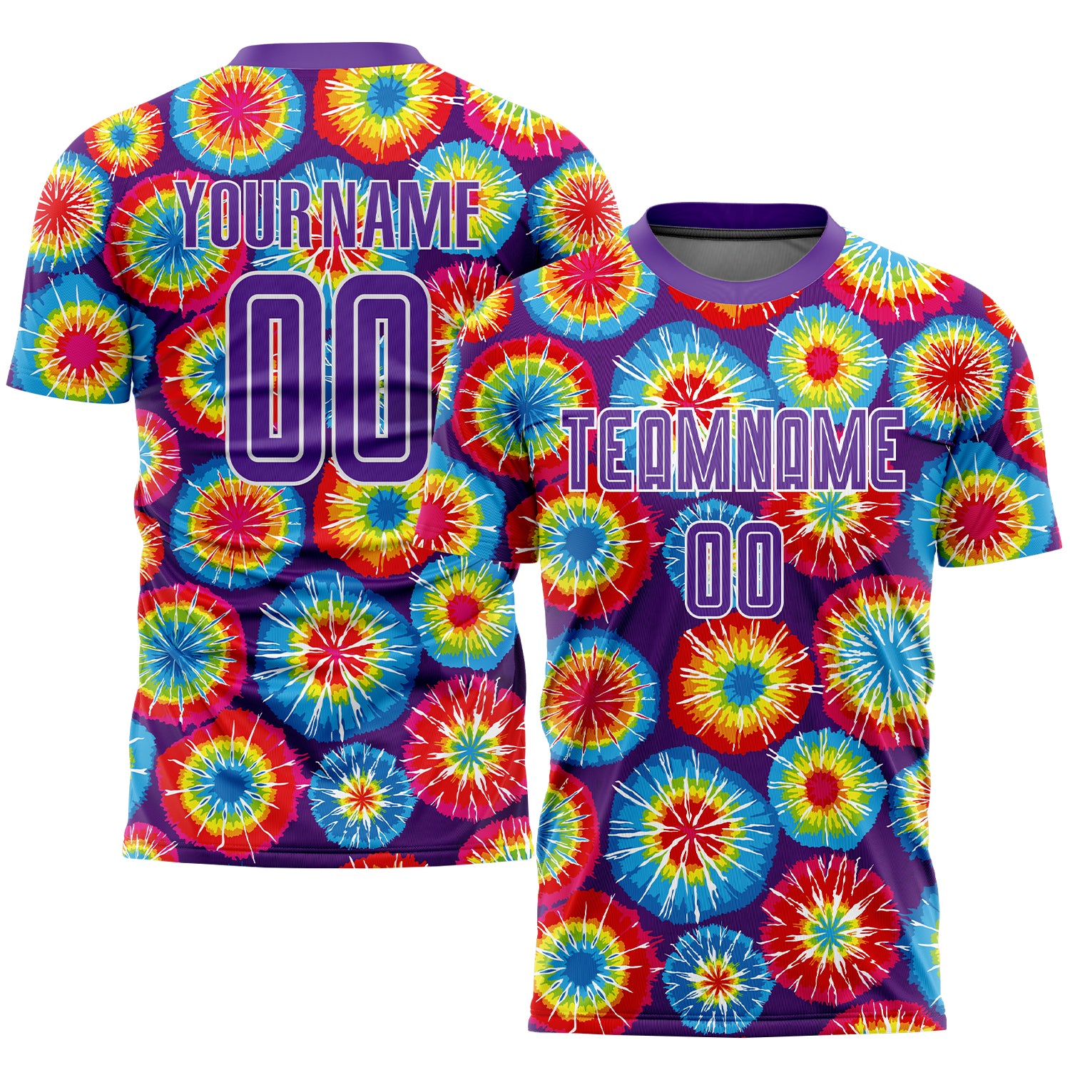 Purple White Tie Dye Soccer Jersey Custom Sublimation Uniform for Players Custom Tie Dye Purple-White Sublimation Soccer