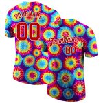 Custom Tie Dye T-Shirt Red White 3D Performance Style 7641 Custom Tie Dye Red-White 3D Performance T-Shirt Style 7641