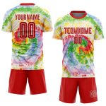 Red-White Custom Tie Dye Soccer Jersey - Sublimation Uniform for Kids and Adults Custom Tie Dye Red-White Sublimation Soccer