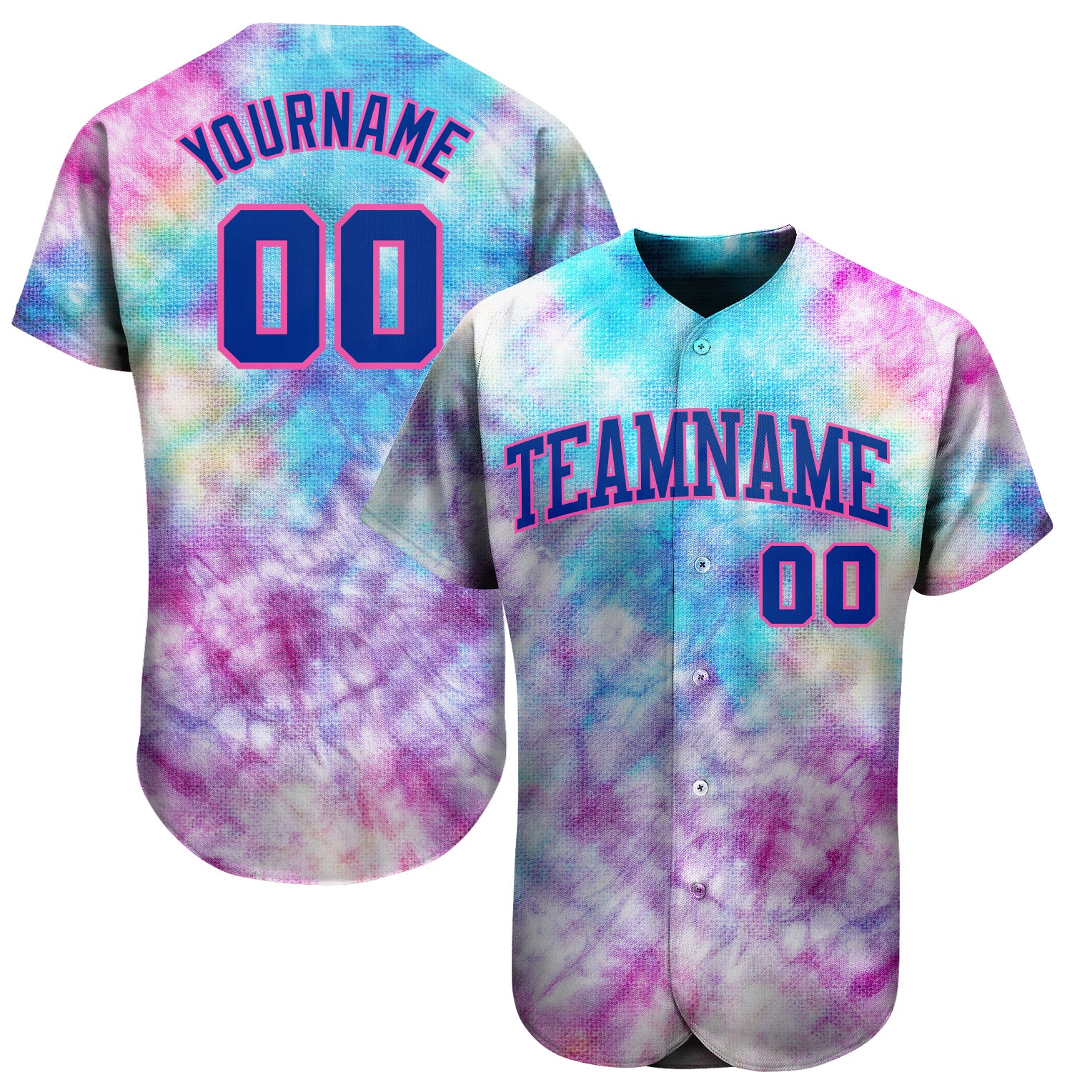 Royal-Pink Custom Tie Dye 3D Baseball Jersey - Authentic Design for Sports Fans Custom Tie Dye Royal-Pink 3D Authentic Baseball