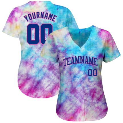 Royal-Pink Custom Tie Dye 3D Baseball Jersey - Authentic Design for Sports Fans Custom Tie Dye Royal-Pink 3D Authentic Baseball