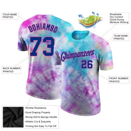 Royal-Pink Custom Tie Dye 3D Performance T-Shirt for Men and Women - Style 5071 Custom Tie Dye Royal-Pink 3D Performance
