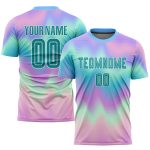 Teal White Tie Dye Soccer Jersey Custom Sublimation Style 7051 Custom Tie Dye Teal-White Sublimation Soccer Uniform Jersey