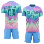 Teal White Tie Dye Soccer Jersey Custom Sublimation Style 7051 Custom Tie Dye Teal-White Sublimation Soccer Uniform Jersey