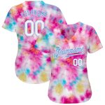 Custom Tie Dye Baseball Jersey - 3D Watercolor Design in White & Light Blue, Authentic Style Custom Tie Dye White-Light Blue