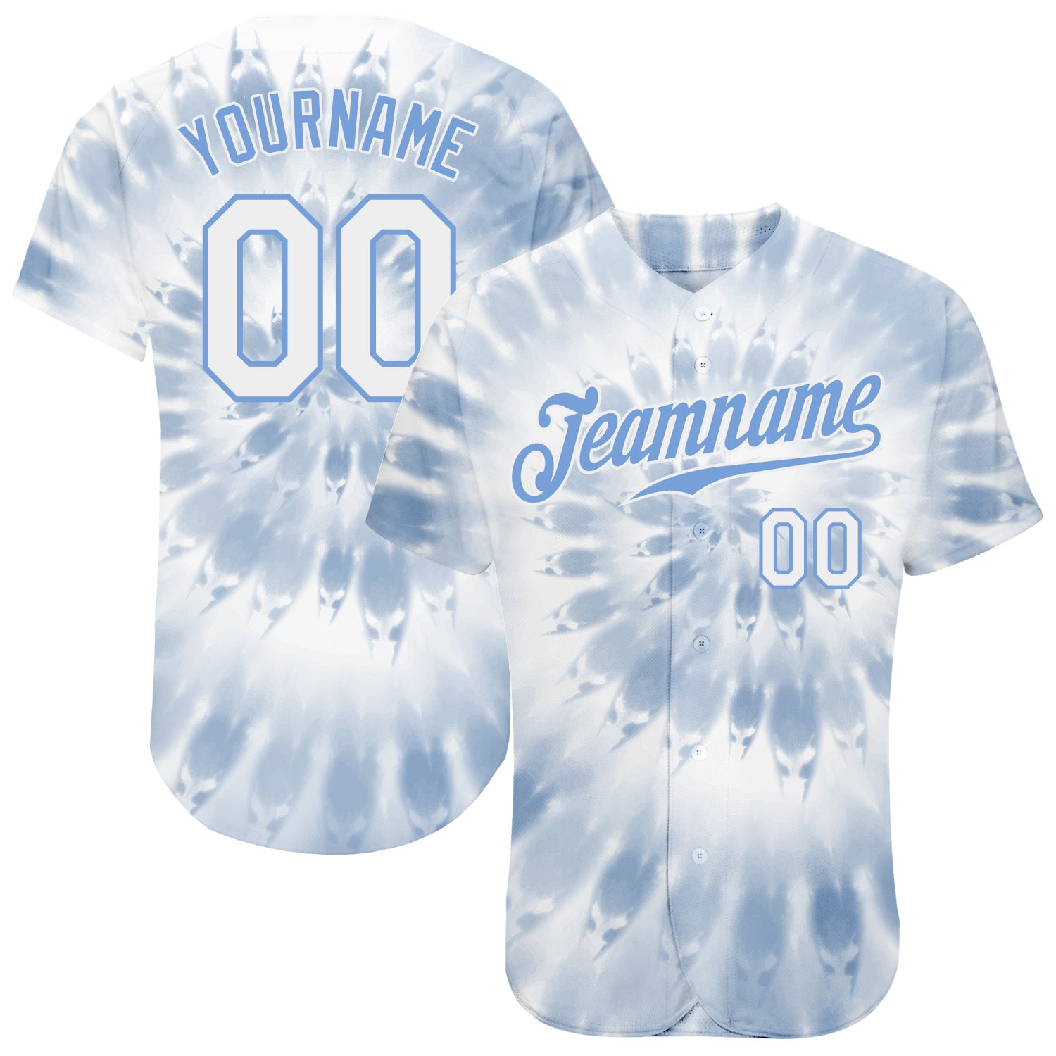 Custom Tie Dye White-Light Blue 3D Watercolor Authentic Baseball Jersey Custom Tie Dye Baseball Jersey 3D Watercolor White Light Blue Authentic Design Custom Tie Dye White-Light Blue 3D Watercolor