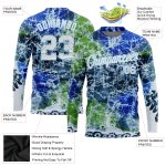 Custom Tie Dye Long Sleeve Performance T-Shirt in White Light Blue Abstract Art Design Custom Tie Dye White-Light Blue Abstract