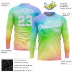 Tie Dye Long Sleeve Performance T-Shirt White Light Blue Rainbow Custom Design Custom Tie Dye White-Light Blue Rainbow 3D