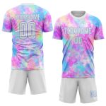 Custom Tie Dye Soccer Jersey - White Light Blue Sublimation Uniform Custom Tie Dye White-Light Blue Sublimation Soccer Uniform
