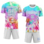Custom Tie Dye Soccer Uniform Jersey Sublimation White Light Blue Style 9308 Custom Tie Dye White-Light Blue Sublimation