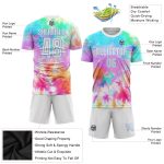 Custom Tie Dye Soccer Uniform Jersey Sublimation White Light Blue Style 9308 Custom Tie Dye White-Light Blue Sublimation