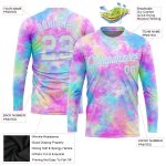 Custom Tie Dye Long Sleeve Performance T-Shirt - White Light Blue Watercolor Gradient Design Custom Tie Dye White-Light Blue