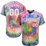 Tie Dye Baseball Jersey White Pink 3D Custom Design Authentic Style Custom Tie Dye White-Pink 3D Authentic Baseball Jersey