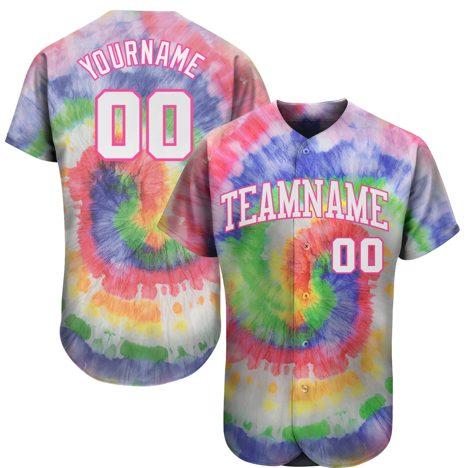 Tie Dye Baseball Jersey White Pink 3D Custom Design Authentic Style Custom Tie Dye White-Pink 3D Authentic Baseball Jersey