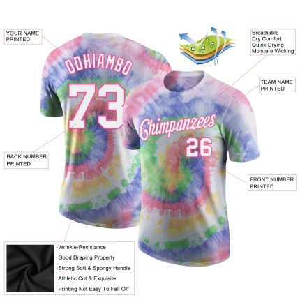 Custom Tie Dye T-Shirt for Performance - White Pink 3D Design, Lightweight and Comfortable Fit Custom Tie Dye White-Pink