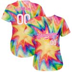 Custom Tie Dye Rainbow Baseball Jersey - White-Pink 3D Watercolor Design Authentic Jersey Custom Tie Dye White-Pink 3D Watercolor