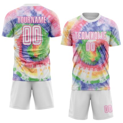 Pink White Tie Dye Soccer Jersey Custom Sublimation Uniform Custom Tie Dye White-Pink Sublimation Soccer Uniform Jersey