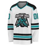 Custom Aqua Black Personalized Hockey Jersey - Customizable Sports Apparel Custom White Aqua-Black Hockey Jersey
