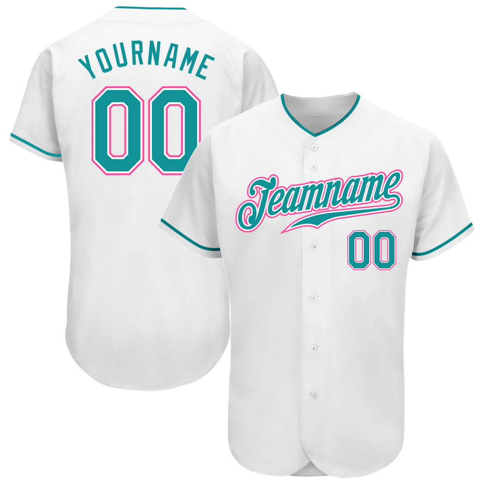 Custom Baseball Jersey in White, Aqua, and Pink - Authentic Design Custom White Aqua-Pink Authentic Baseball Jersey